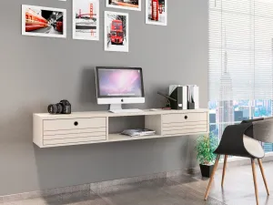 Liberty 62.99 Mid-Century Modern Floating Office Desk with 3 Shelves in Off White