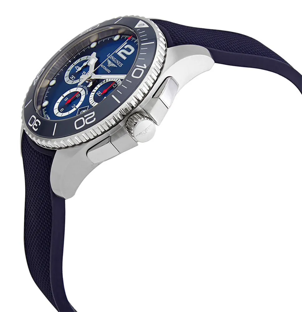 Longines HydroConquest Automatic Chronograph Stainless Steel Blue Dial Blue Rubber Strap Date Divers Mens Watch L3.883.4.96.9