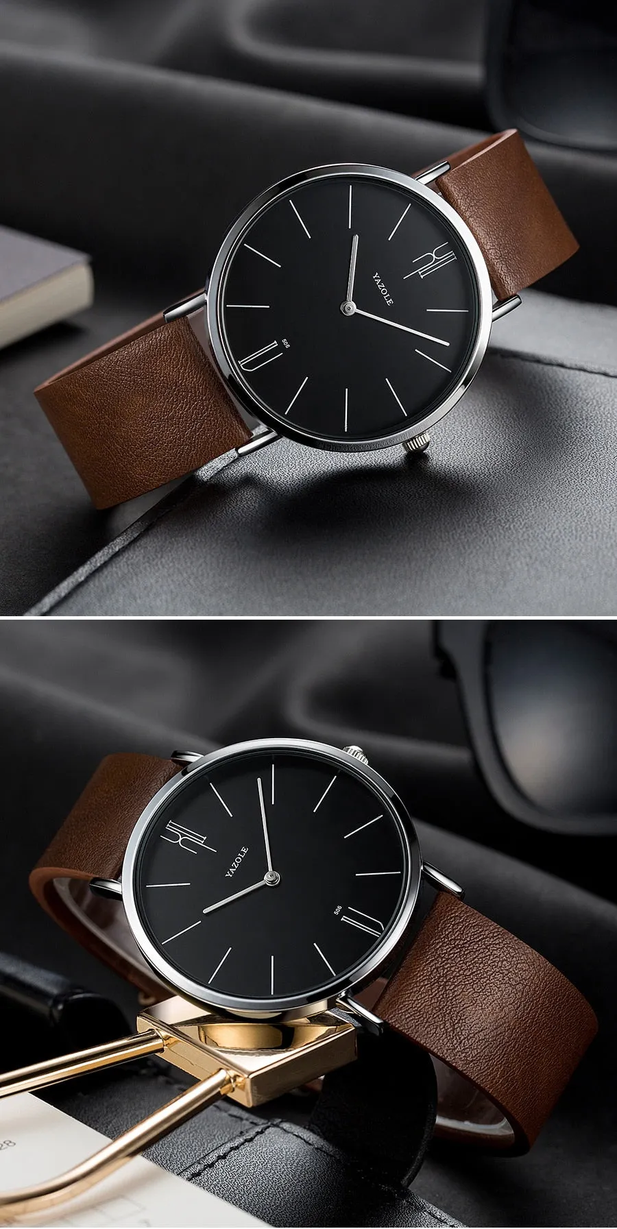 Luxury Men Watch Leather Quartz Wristwatches