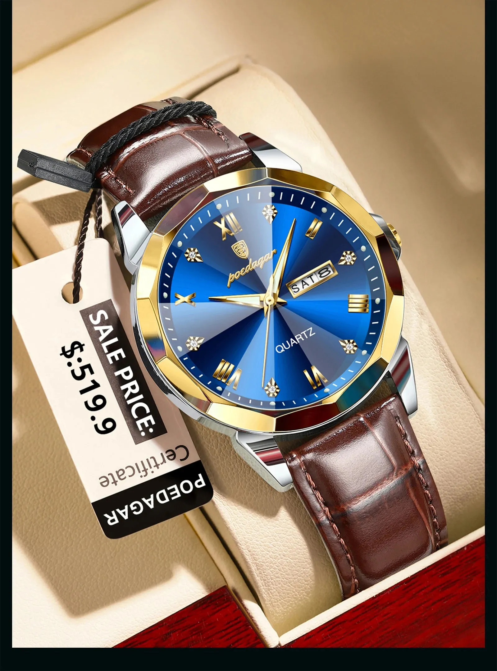 Luxury Men's Quartz Leather Watch