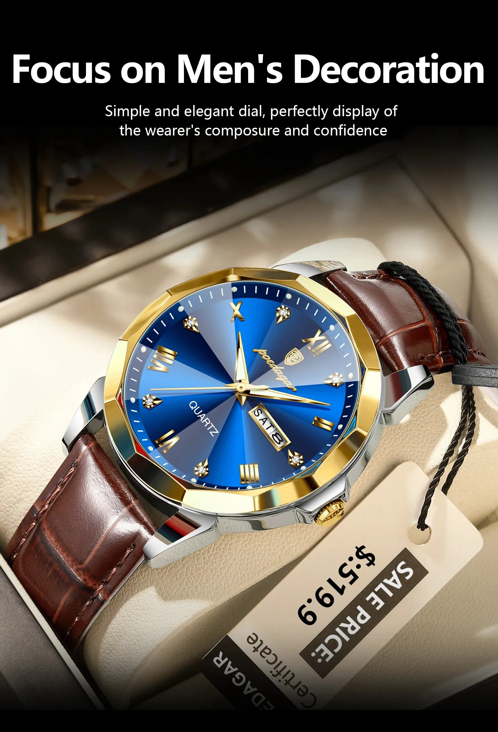 Luxury Men's Quartz Leather Watch