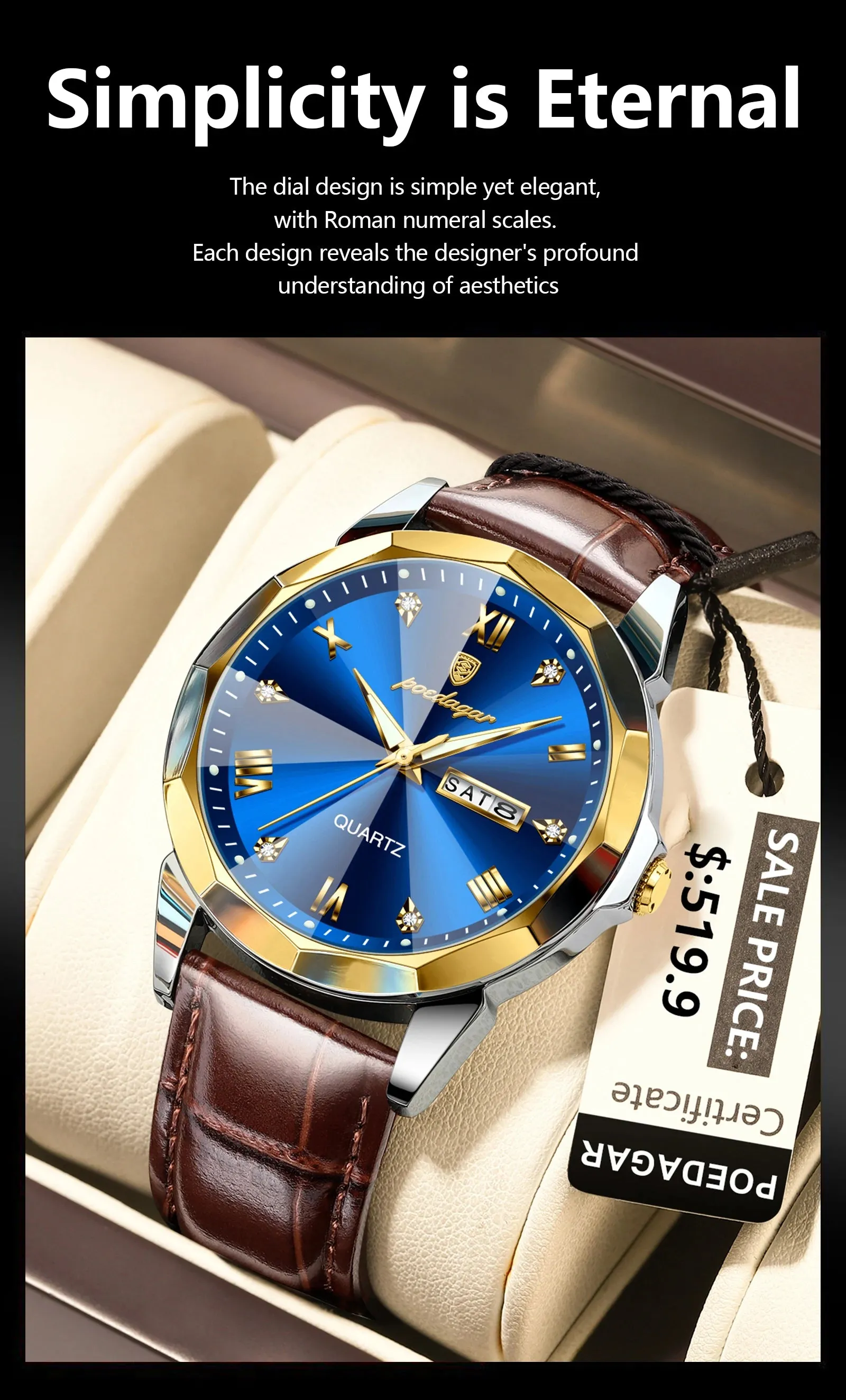 Luxury Men's Quartz Leather Watch