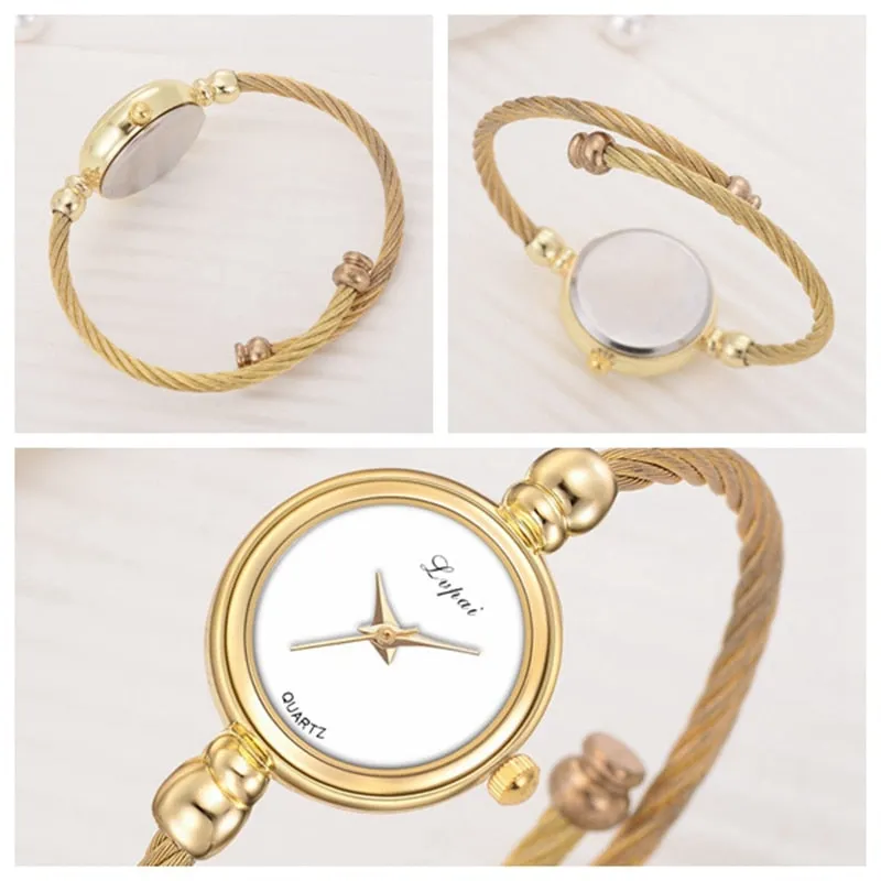 Lvpai Women Small Gold Bangle Bracelet Luxury Watches Stainless Steel Ladies Quartz Wristwatch Brand Casual Women Dress Colck