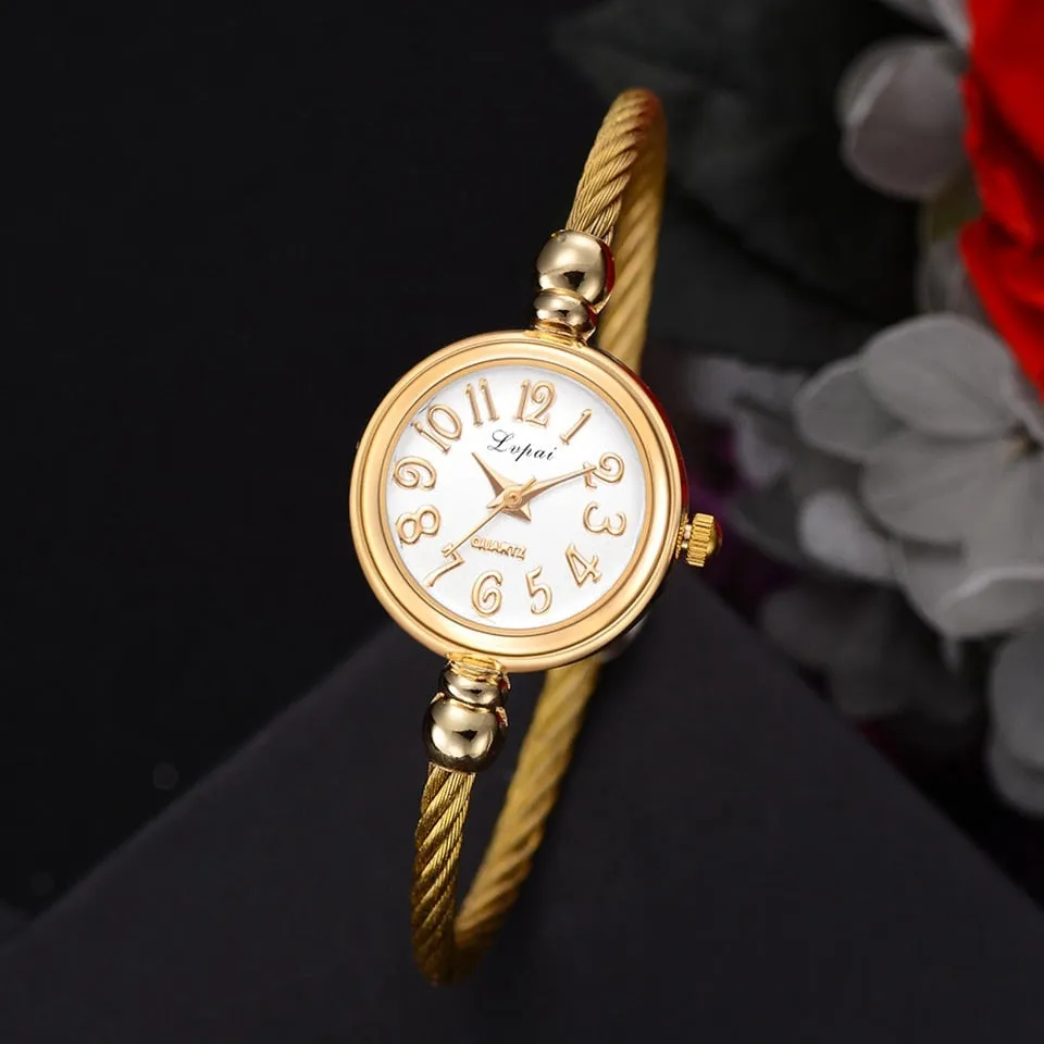Lvpai Women Small Gold Bangle Bracelet Luxury Watches Stainless Steel Ladies Quartz Wristwatch Brand Casual Women Dress Colck