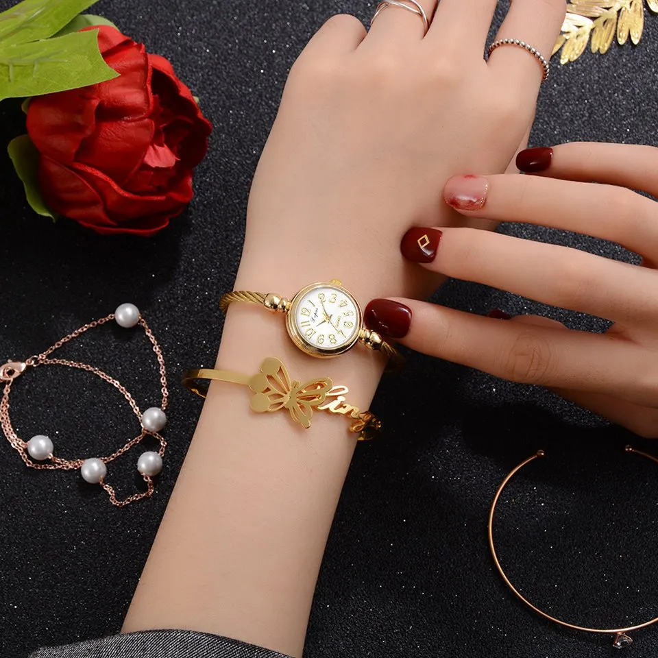 Lvpai Women Small Gold Bangle Bracelet Luxury Watches Stainless Steel Ladies Quartz Wristwatch Brand Casual Women Dress Colck