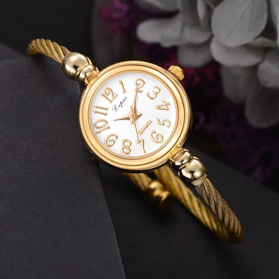 Lvpai Women Small Gold Bangle Bracelet Luxury Watches Stainless Steel Ladies Quartz Wristwatch Brand Casual Women Dress Colck