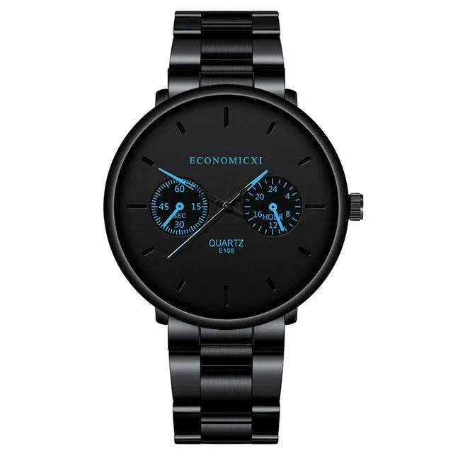 Men Watches Blue Pointer Casual Fashion Stainless Steel Strap.