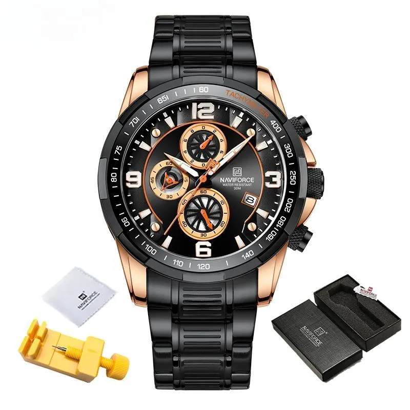 Men Wristwatch Stainless Steel Multifunction Waterproof Watches