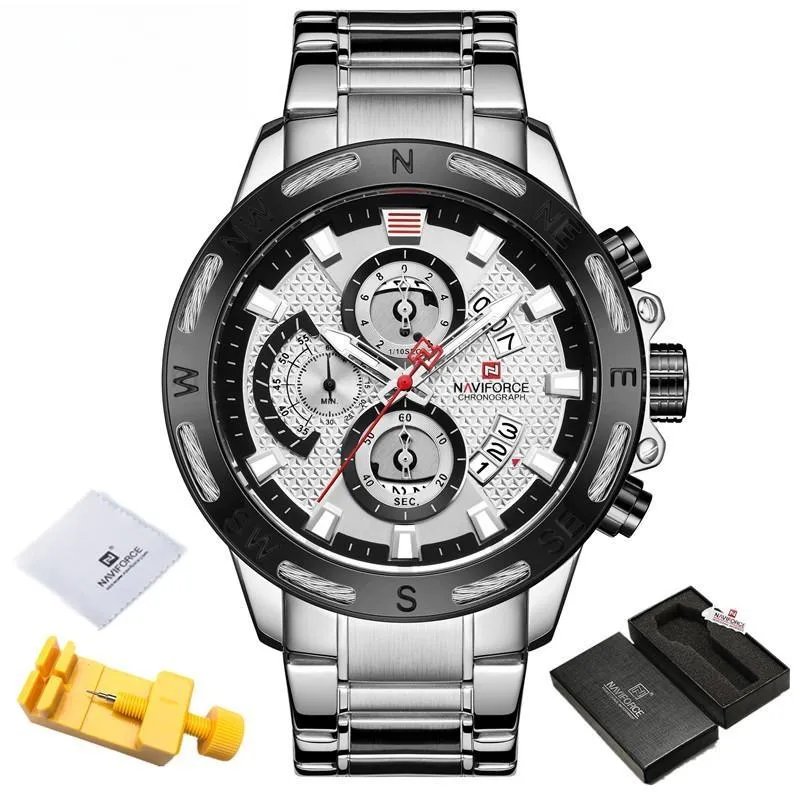 Men's Golden Dial Chronograph Quartz Watches Fashion Waterproof Stainless Steel Wristwatches
