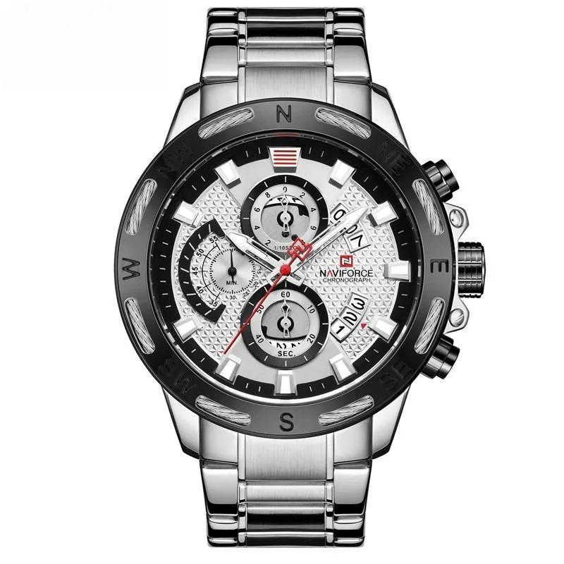 Men's Golden Dial Chronograph Quartz Watches Fashion Waterproof Stainless Steel Wristwatches