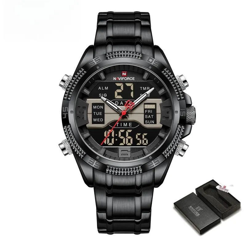 Men's Watch Alloy Dial Analog LCD Digital Display Sport Waterproof Quartz Wristwatch