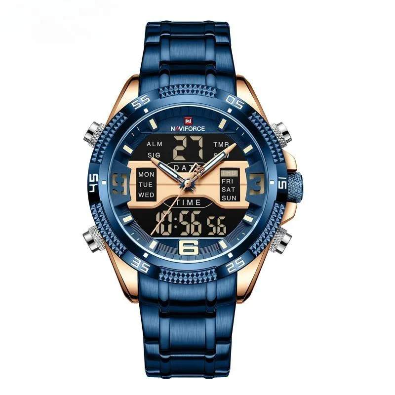 Men's Watch Alloy Dial Analog LCD Digital Display Sport Waterproof Quartz Wristwatch