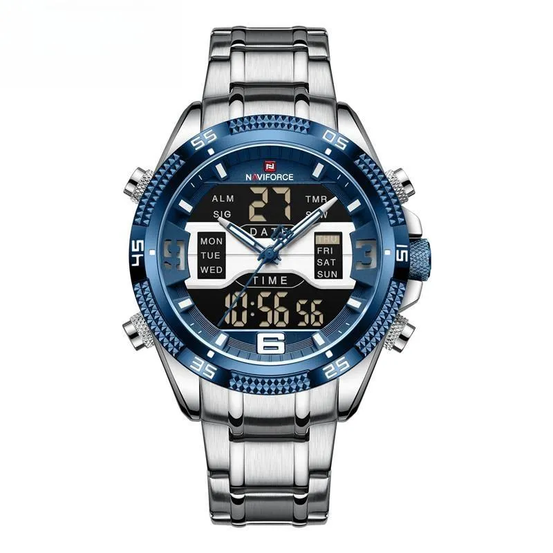 Men's Watch Alloy Dial Analog LCD Digital Display Sport Waterproof Quartz Wristwatch