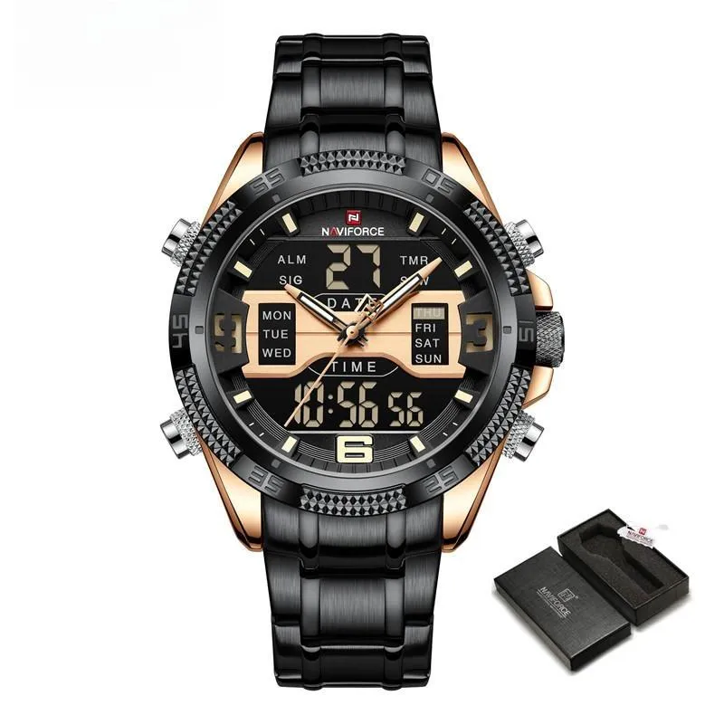 Men's Watch Alloy Dial Analog LCD Digital Display Sport Waterproof Quartz Wristwatch