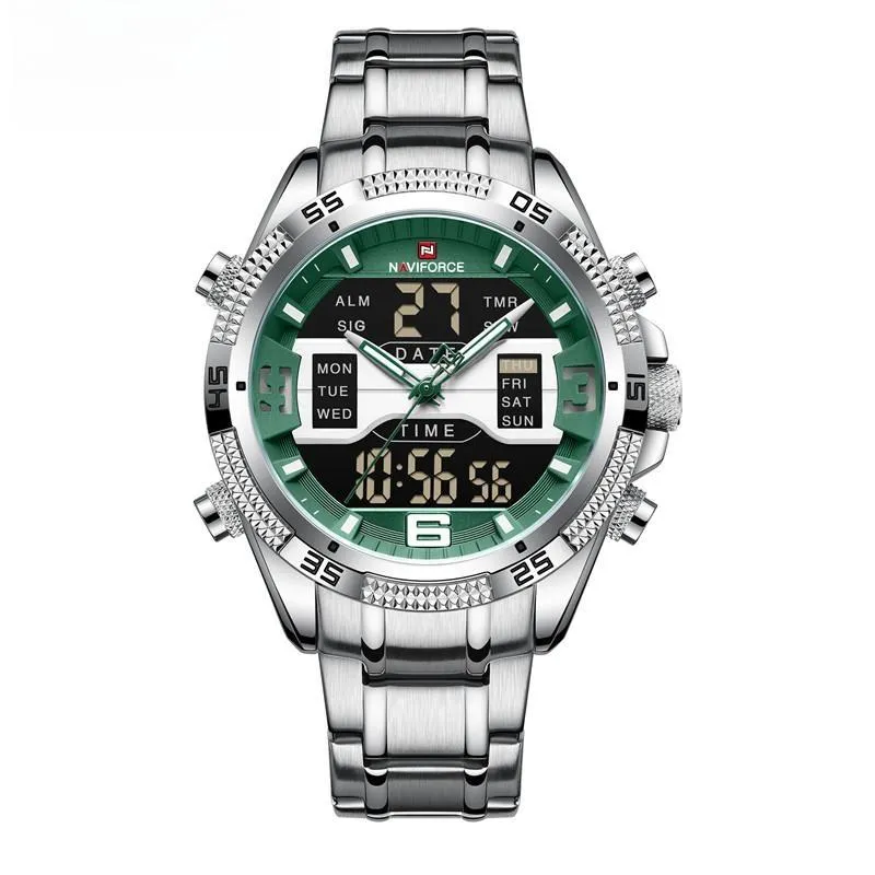Men's Watch Alloy Dial Analog LCD Digital Display Sport Waterproof Quartz Wristwatch