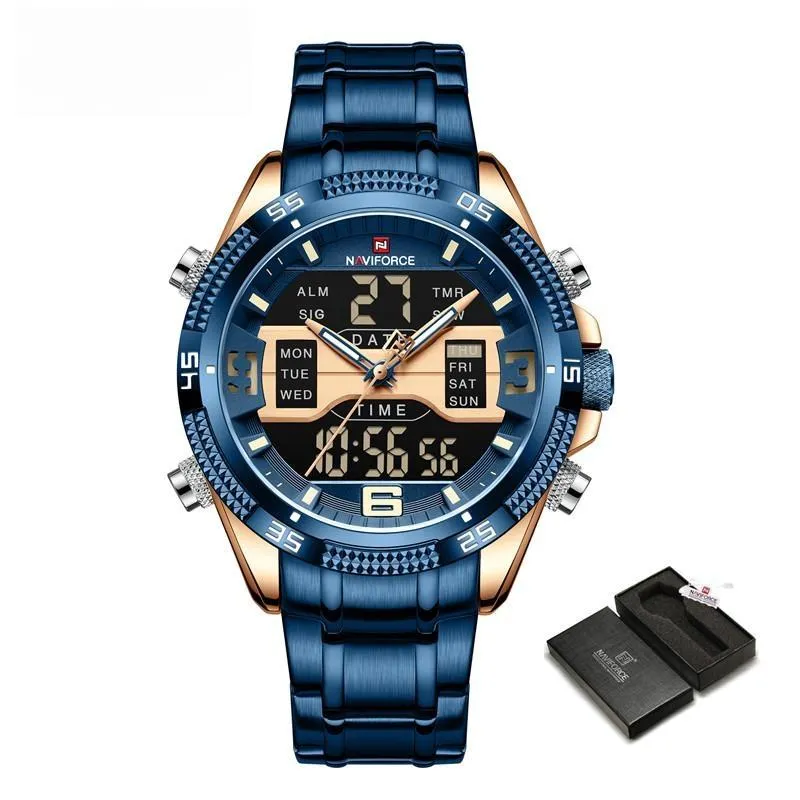 Men's Watch Alloy Dial Analog LCD Digital Display Sport Waterproof Quartz Wristwatch