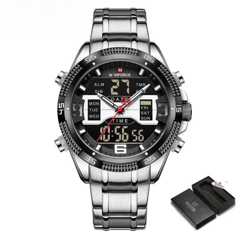 Men's Watch Alloy Dial Analog LCD Digital Display Sport Waterproof Quartz Wristwatch