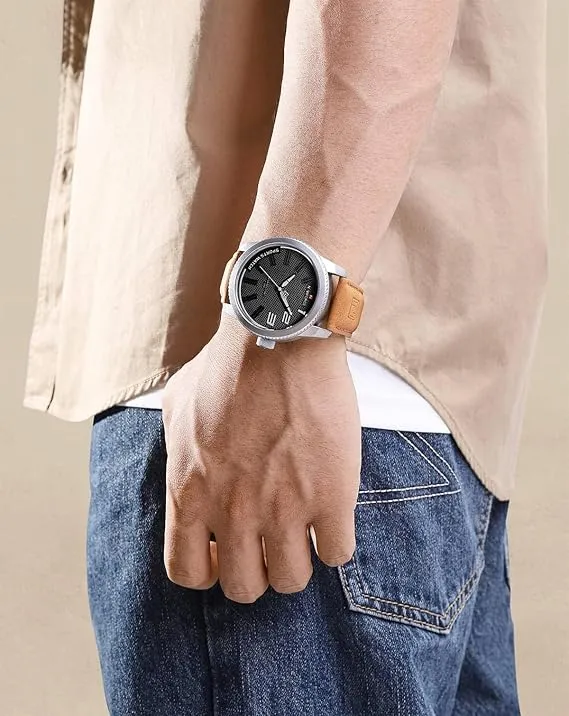 Military, sporty, shock-resistant leather watch