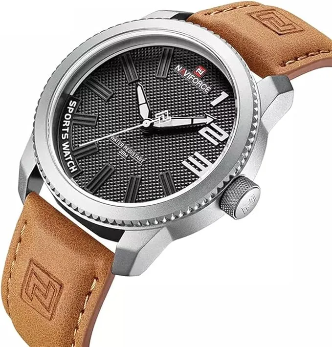 Military, sporty, shock-resistant leather watch