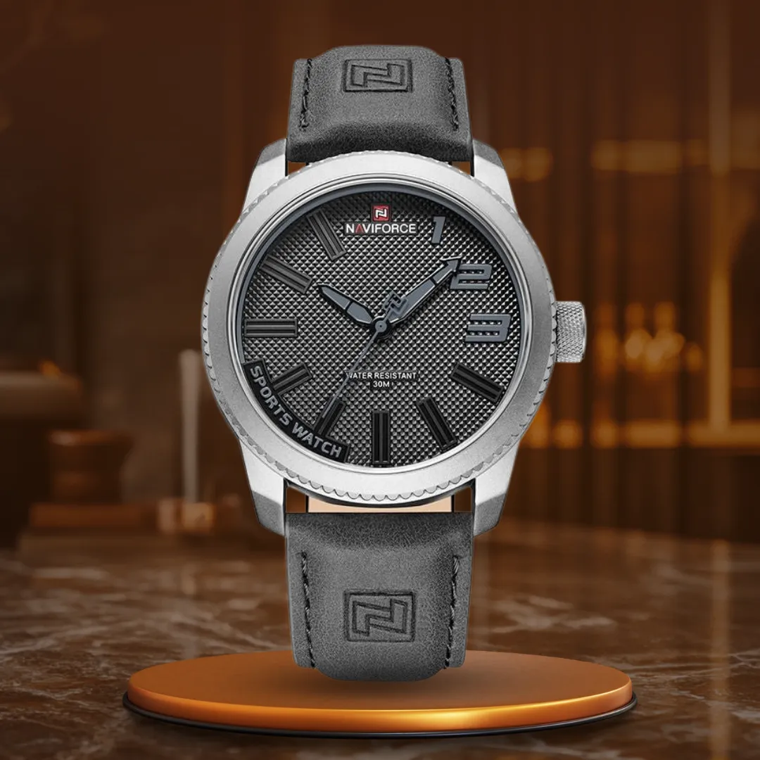 Military, sporty, shock-resistant leather watch