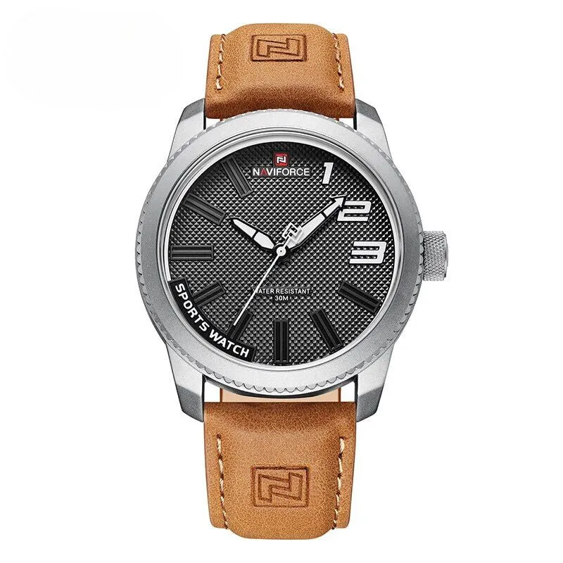 Military, sporty, shock-resistant leather watch