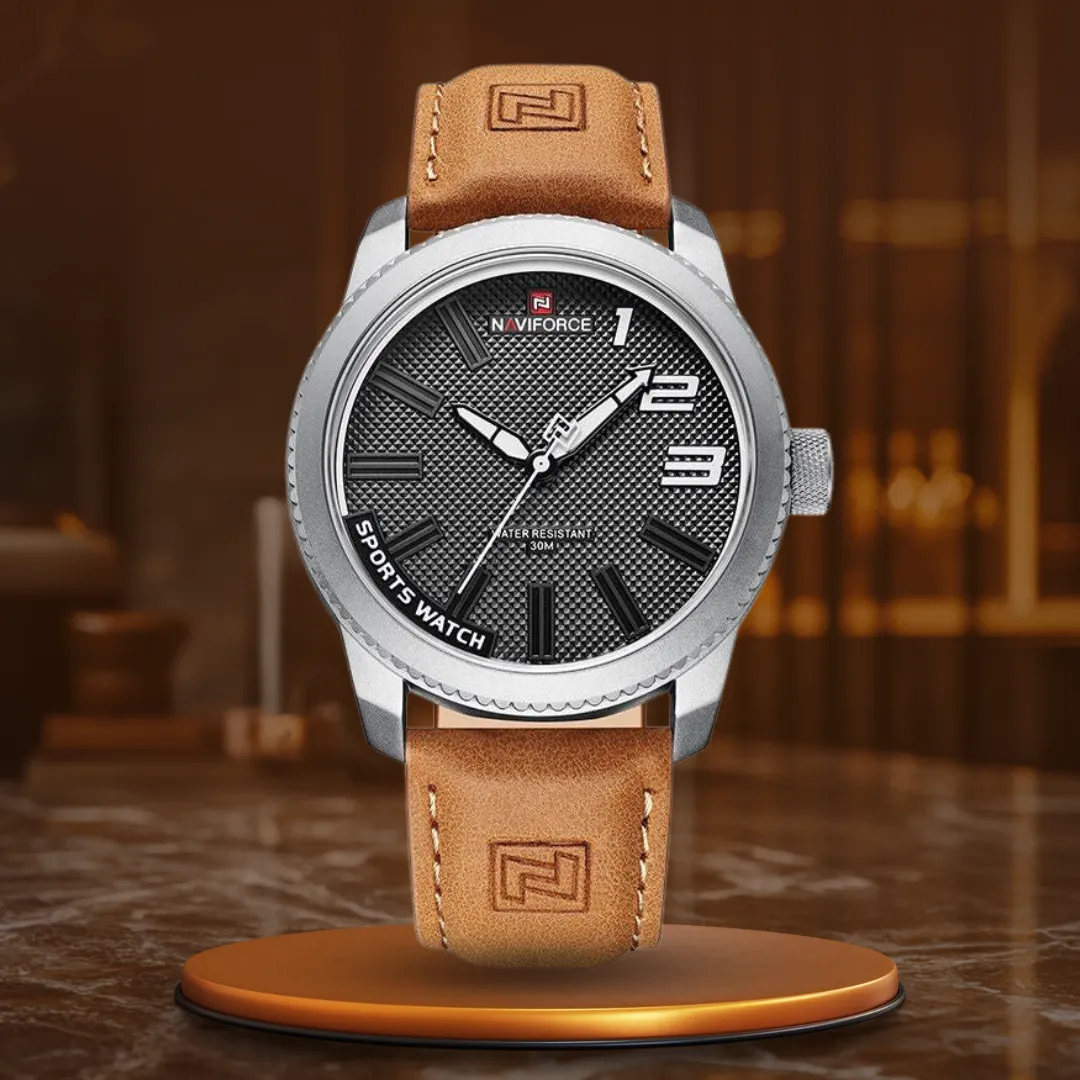 Military, sporty, shock-resistant leather watch