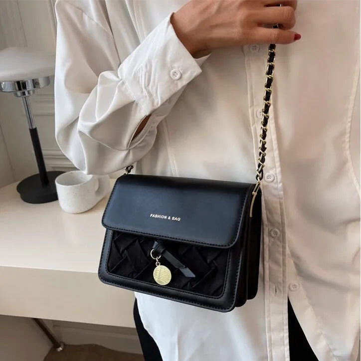Minimalist Vegan Leather Crossbody Bag, Design Luxury Shoulder Handbag, Elegant Evening Clutch Bag for Women, Retro Square Messenger Bag
