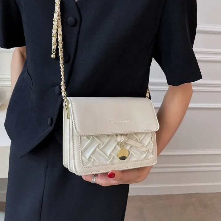 Minimalist Vegan Leather Crossbody Bag, Design Luxury Shoulder Handbag, Elegant Evening Clutch Bag for Women, Retro Square Messenger Bag