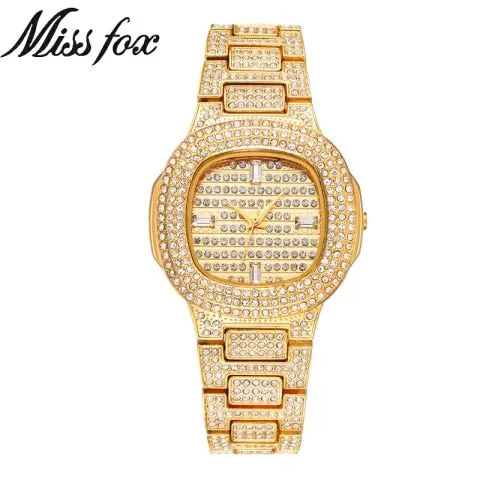 Miss Fox Brand Watch, Quartz Ladies Gold Fashion Wrist Watches