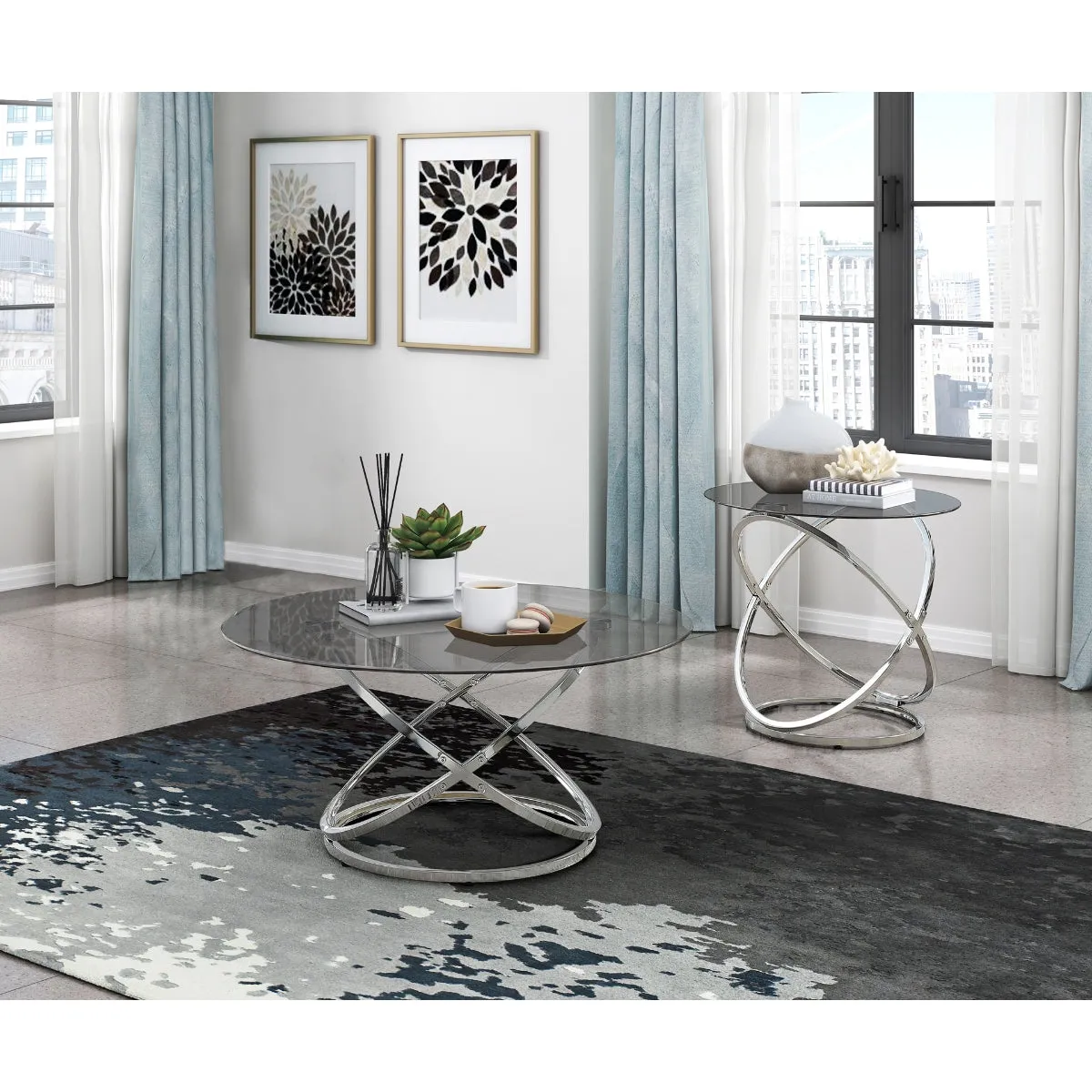 Modern Round End Table with Glass Top & Chrome Base