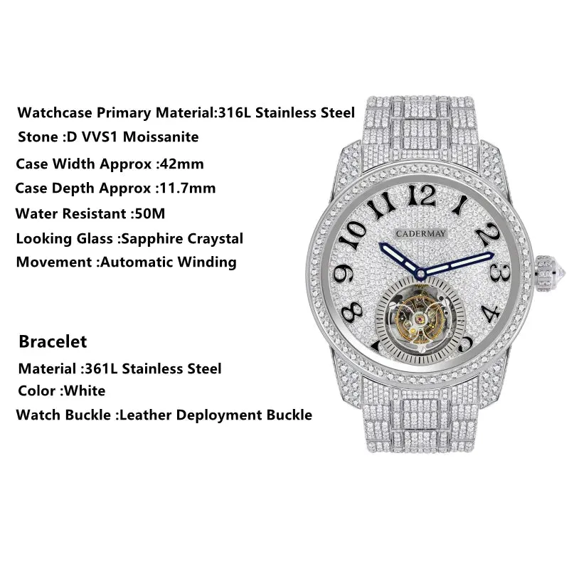 Moissanite Watches Luxury Brand Stainless Steel Machanical Wristwatches For Men Business Watch Luxury