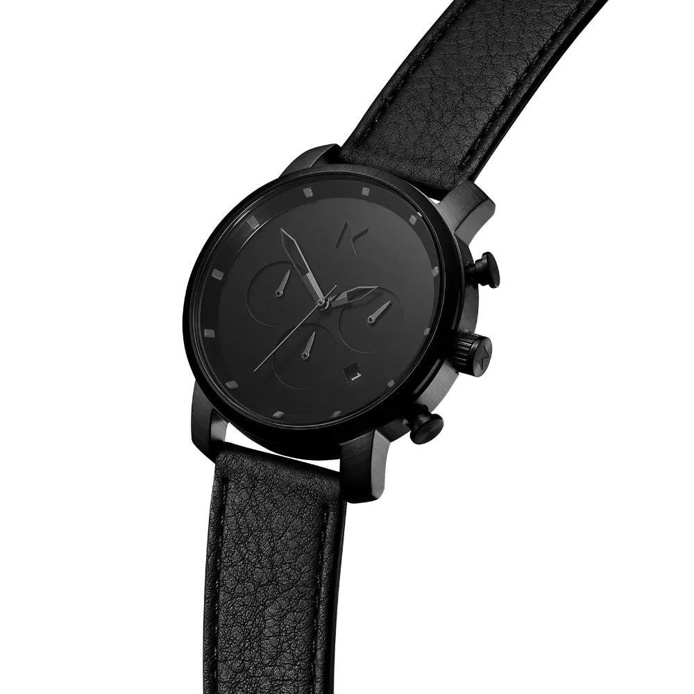 MVMT Chrono 40MM Black Leather Men's Watch - DMC02BLBL