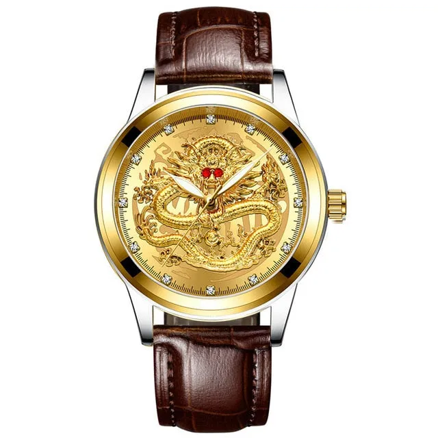 New Golden Mens Watches Top Brand Luxury Chinese Dragon