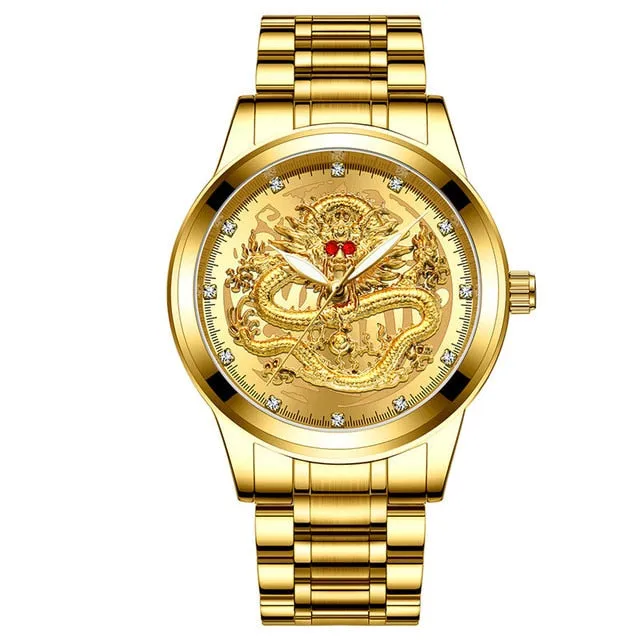 New Golden Mens Watches Top Brand Luxury Chinese Dragon