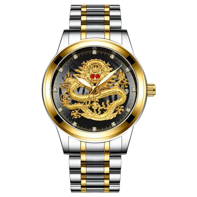 New Golden Mens Watches Top Brand Luxury Chinese Dragon