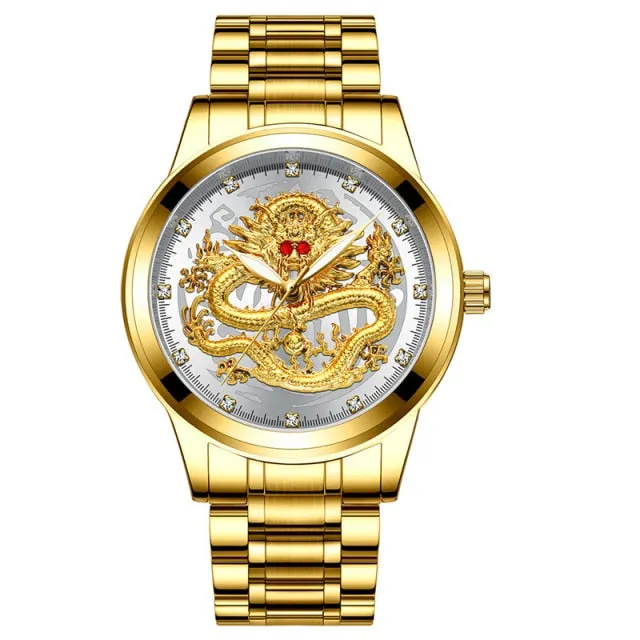 New Golden Mens Watches Top Brand Luxury Chinese Dragon