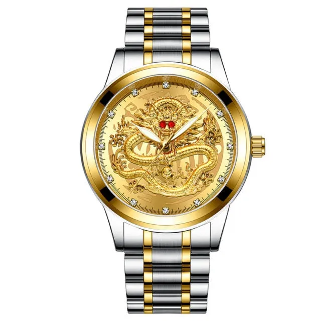New Golden Mens Watches Top Brand Luxury Chinese Dragon