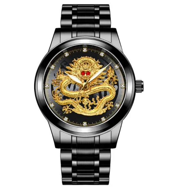New Golden Mens Watches Top Brand Luxury Chinese Dragon