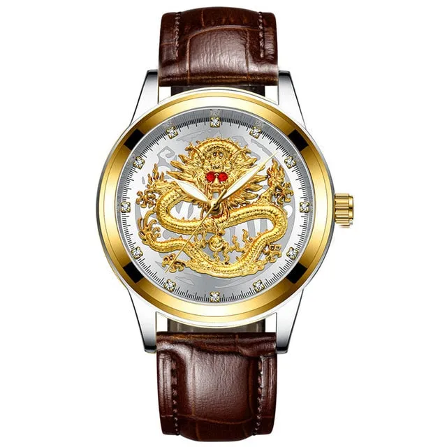 New Golden Mens Watches Top Brand Luxury Chinese Dragon