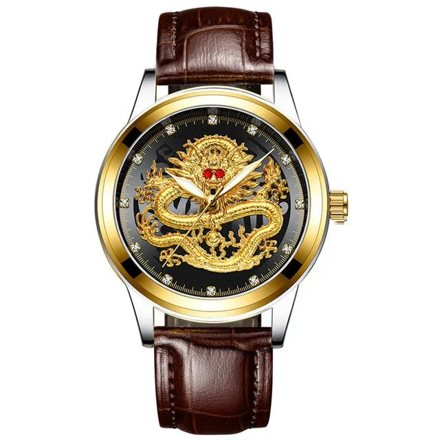 New Golden Mens Watches Top Brand Luxury Chinese Dragon