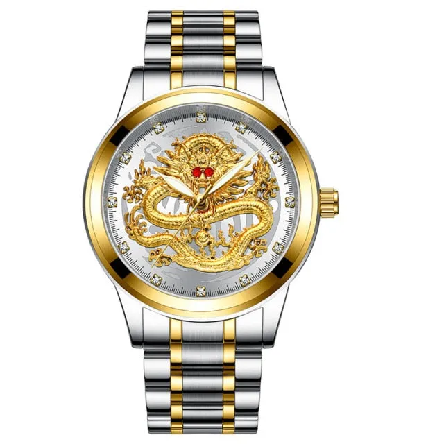New Golden Mens Watches Top Brand Luxury Chinese Dragon