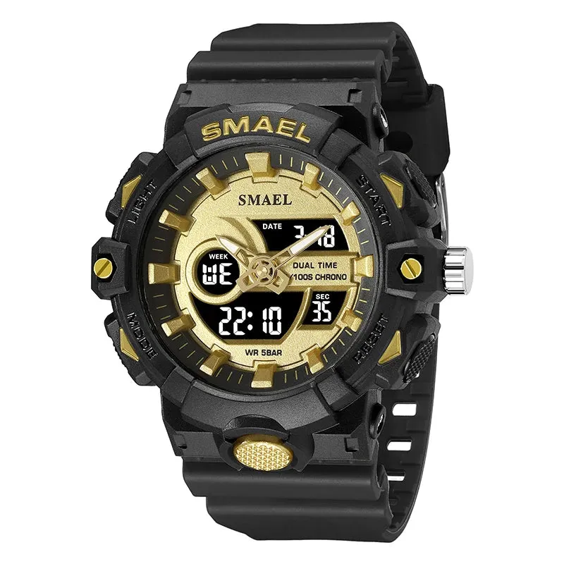 New Men Watch Sports 50M Waterproof Dual Time Digital Analog Clock 8081 Stopwatch Week Display Casual Wristwatches Sport Watches