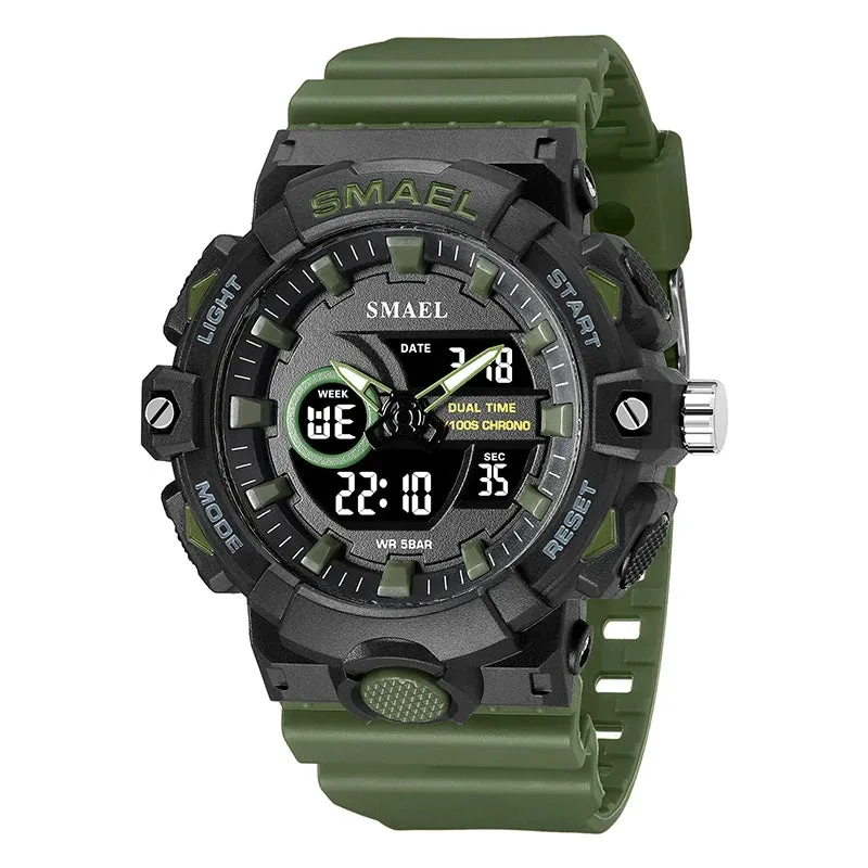 New Men Watch Sports 50M Waterproof Dual Time Digital Analog Clock 8081 Stopwatch Week Display Casual Wristwatches Sport Watches