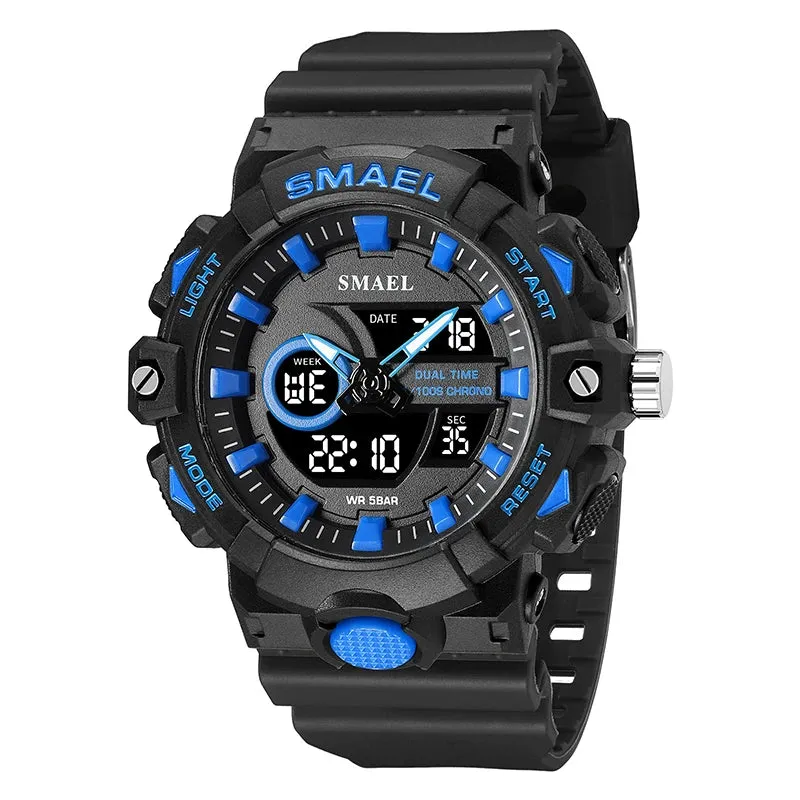 New Men Watch Sports 50M Waterproof Dual Time Digital Analog Clock 8081 Stopwatch Week Display Casual Wristwatches Sport Watches