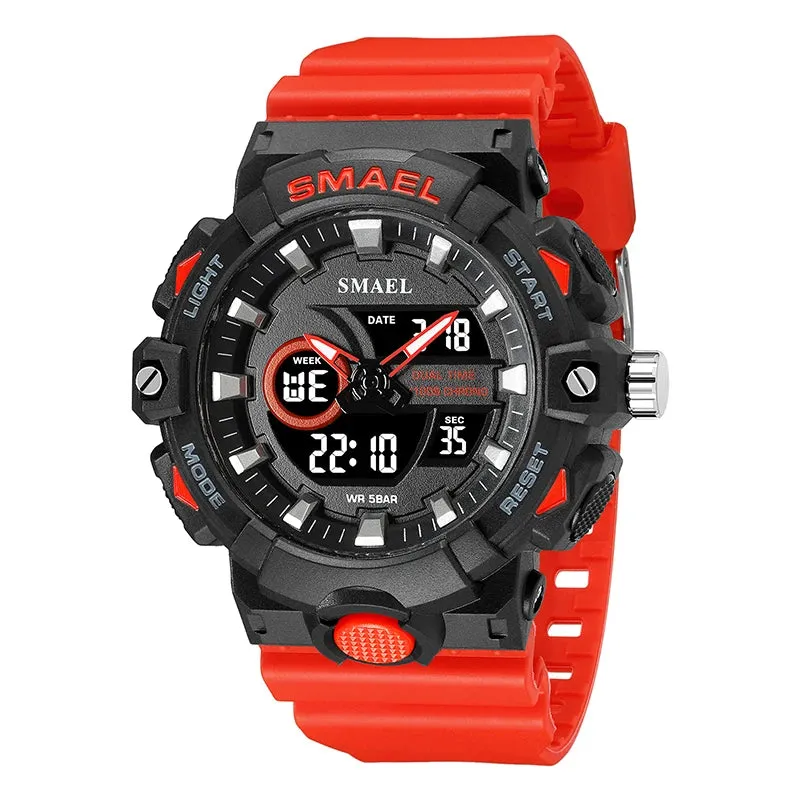 New Men Watch Sports 50M Waterproof Dual Time Digital Analog Clock 8081 Stopwatch Week Display Casual Wristwatches Sport Watches
