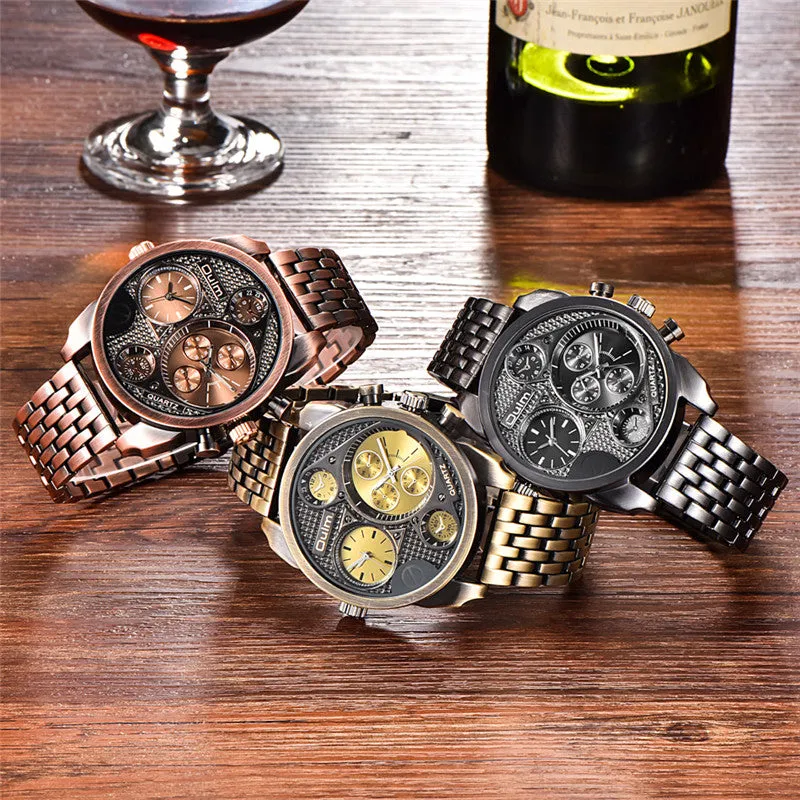Oulm Luxury Brand Men Full Steel Quartz Watch Golden Big Size Men's Watches Antique Military Watch Male Relogio Masculino