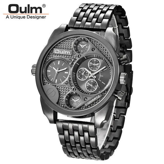 Oulm Luxury Brand Men Full Steel Quartz Watch Golden Big Size Men's Watches Antique Military Watch Male Relogio Masculino