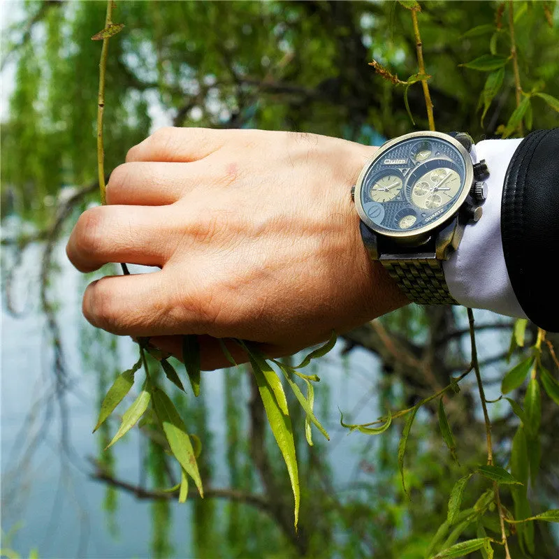 Oulm Luxury Brand Men Full Steel Quartz Watch Golden Big Size Men's Watches Antique Military Watch Male Relogio Masculino