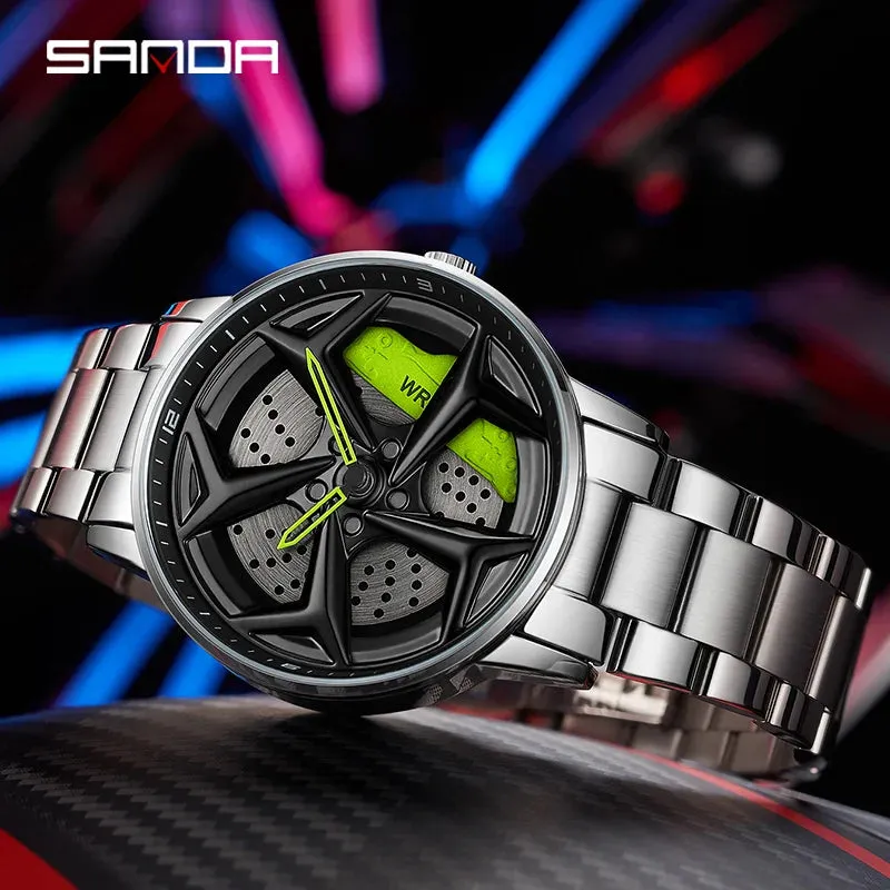 P1087 Top Brand Sport Car Wheel Rim Hub Watches for GTR Men Super Watch Stainless Steel Waterproof Wristwatch Male Reloj
