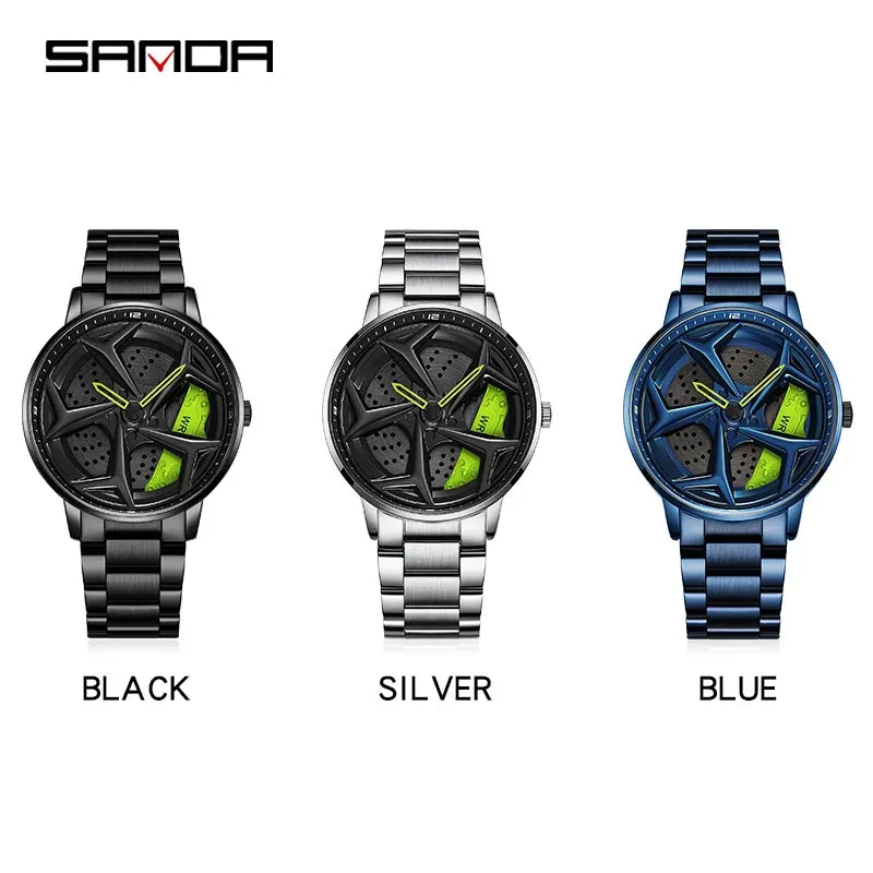 P1087 Top Brand Sport Car Wheel Rim Hub Watches for GTR Men Super Watch Stainless Steel Waterproof Wristwatch Male Reloj